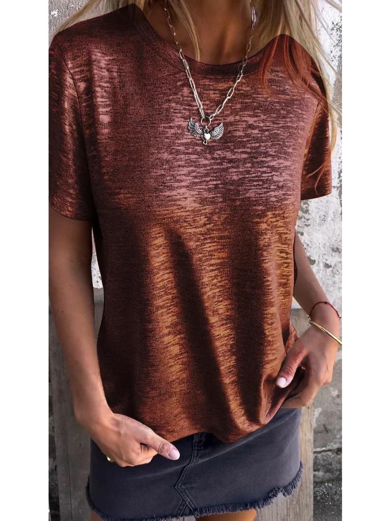 2024 Summer Cross-border European & American Women's Round Neck Short Sleeve T-shirt with Hot Stamping