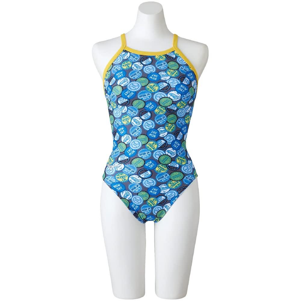 

MIZUNO EXER SUITS Medium Size for Competitive and Training Swims Women s Swimsuit, Cut, N2MA2784, Charcoal/Light Blue, L,