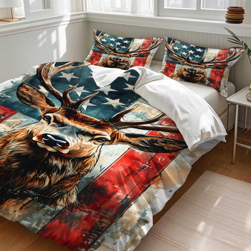 Cool Deer Bedding Set,American Flag Size Duvet Cover Set For Boys Kids Comforter Sets With 1 Duvet Cover 2Pillowcases Room Decor