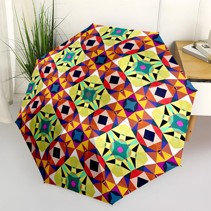 

1pc Kaleidoscope Patterns Automatic Umbrella - Stylish, Durable, with 8-Rib Manual Open Design, Elegant Black Handleyy250920170