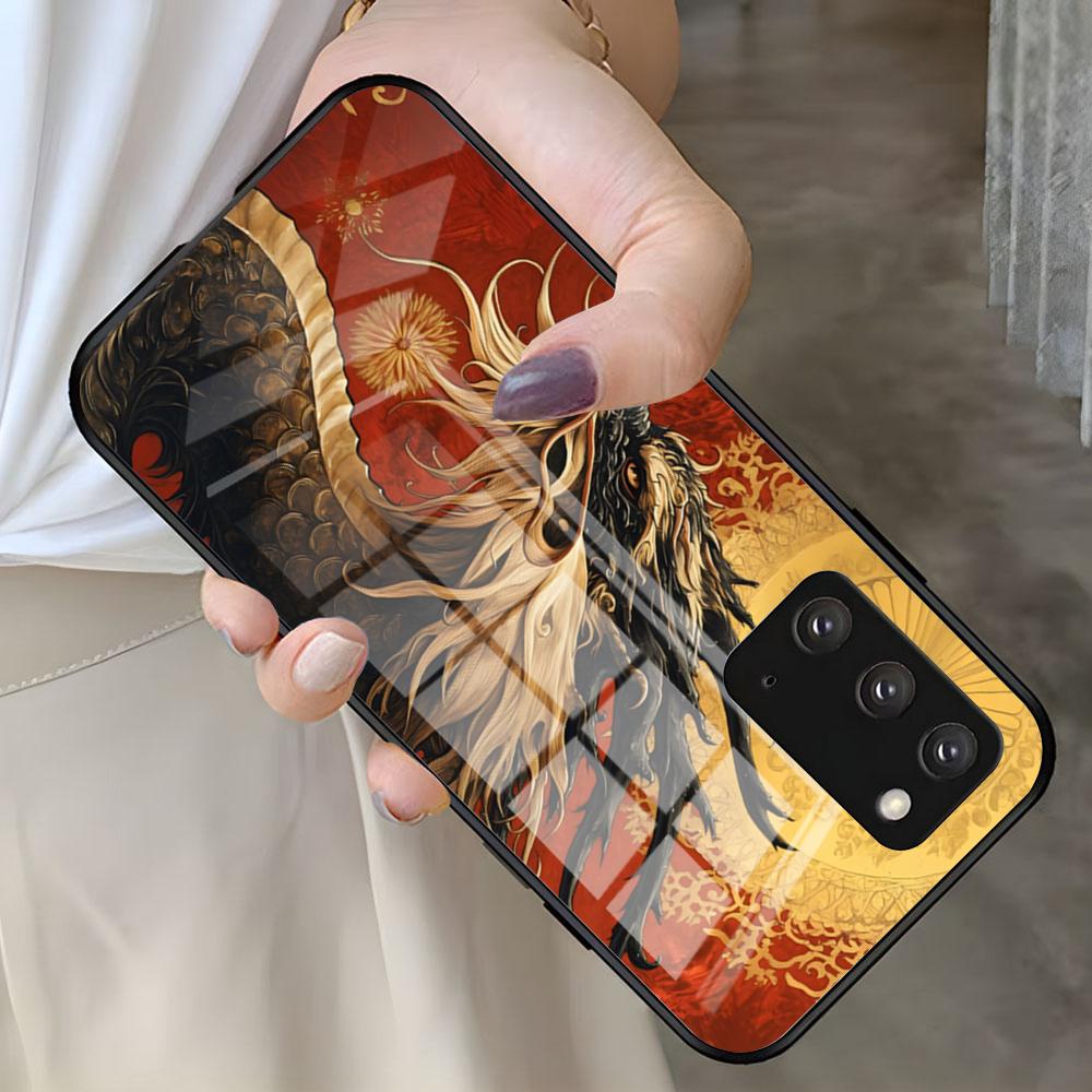 Art Dragon Phone Case For Samsung S26 S25 S24 FE S23 S22 S21 Plus S20 Ultra Note20Ultra Black Glass Cover
