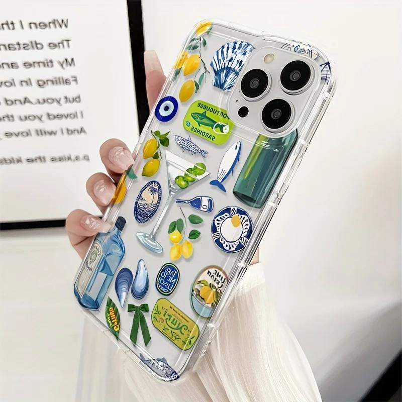 Transparent Scenery Lemon Pattern Printed Anti-Fall Phone Case for Lphone 17 16 15 14 13 12 11 ProMax 7 8 Silicone Soft Cover