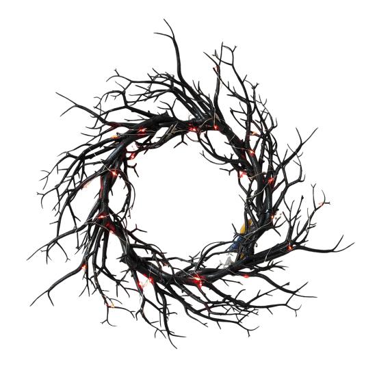 Halloween Black Branch Wreath for Front Door 18 Inch Spooky Gothic Artificial Twig Wreath for Indoor Outdoor Wall Window Halloween Decor