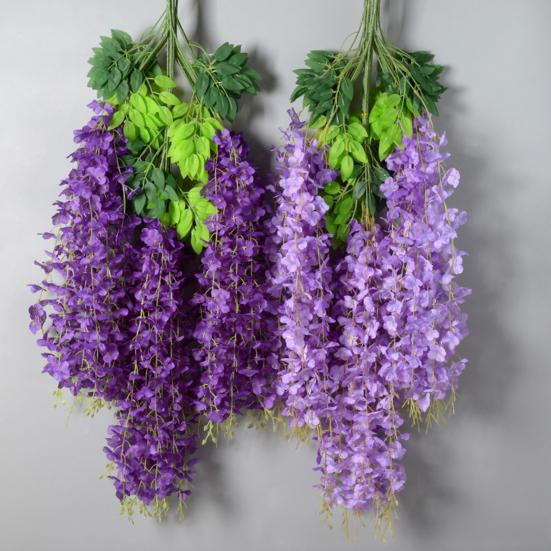 Artificial Wisteria Flower Hanging Garland Faux Silk Hanging Flower Strings Fake Wisteria Flower Vine for Wedding Garden Background Decor