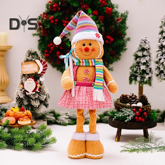 Christmas Gingerbread Doll Ornaments Extendable Leg Plush Doll with Scarf Stuffed Cooking Gingerbread Figure for Christmas Tree Fireplace Decor