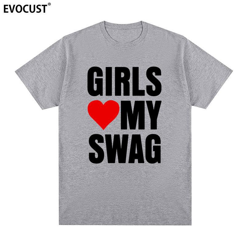 Girls Love My Swag Short-sleeved T-shirt American Funny Fun Letter Graffiti Casual Men and Women Couple Heavy Plus Size Top
