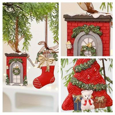 1Pc Retro 3D Christmas Decoration Resin Pendant, Halloween Christmas Gift