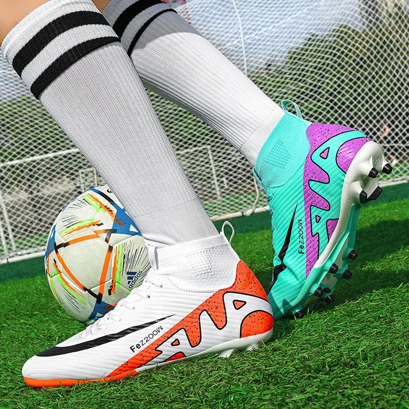 High Top Football Shoes Boys And Girls Teenagers Students Tf Broken Nails Artificial Turf Ag Nails Leather Foot Training Shoes