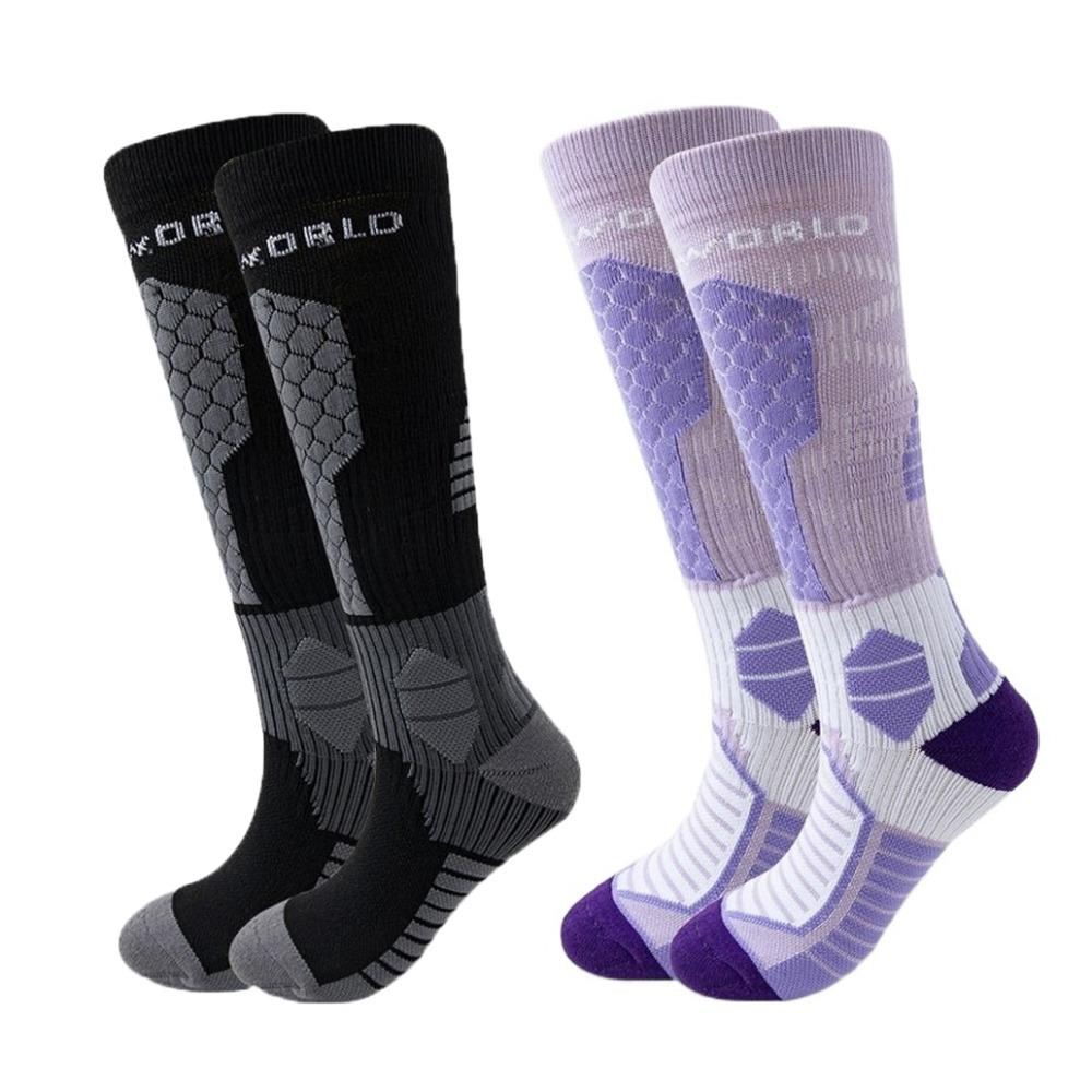 

2 pairs Warm Ski Socks Thicker Design Mountaineering Socks Comfortable Sports Socks Outdoor Sports black and purple