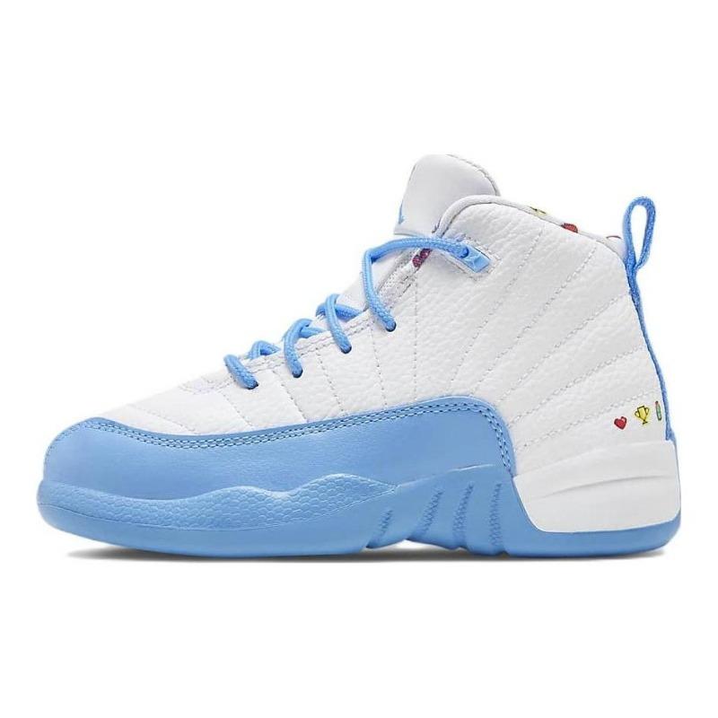 Air Jordan 12 Retro Emoji high-top kids basketball shoes UNC blue DQ4366-114 28