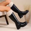 British Style Platform Chunky Shearling Knee-High Long Boots 2026 Winter New Plus Size 35-43 Belt Buckle Riding Boots for Women