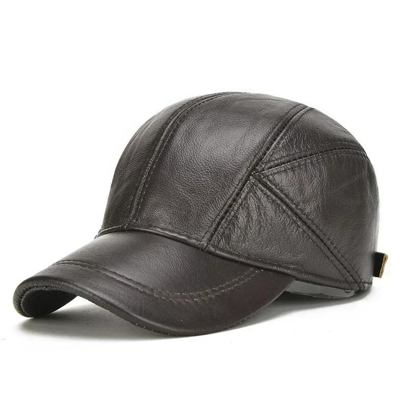 Men Fashion Warm Earlap Caps Male Fall Winter Hats Casual Leather Outdoor Baseball Cap Accessories Creative Gifts
