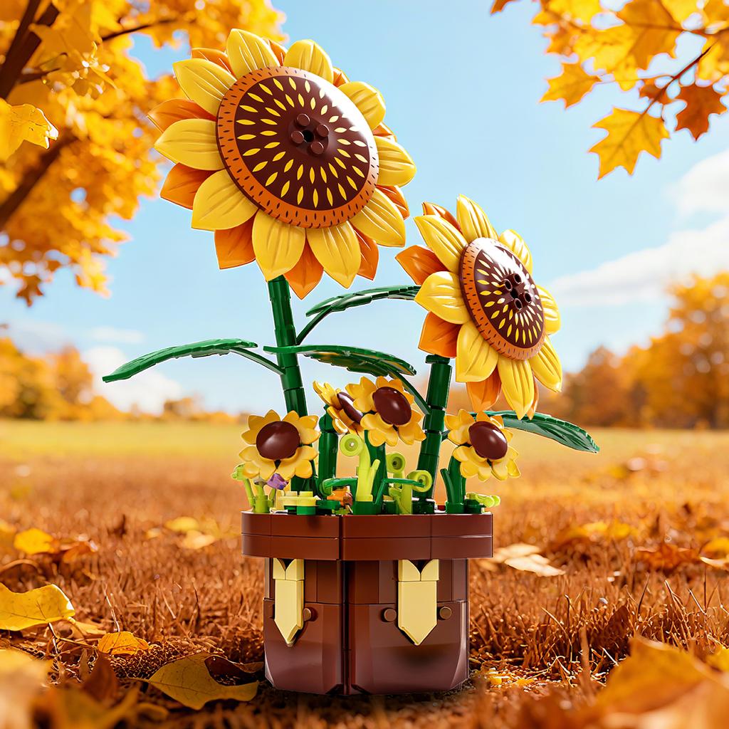 Non-Toxic 291Pcs Sunflower Potted Plant Building Block Flower Model Puzzle Toys Sets New Year Christmas Birthday Gifts