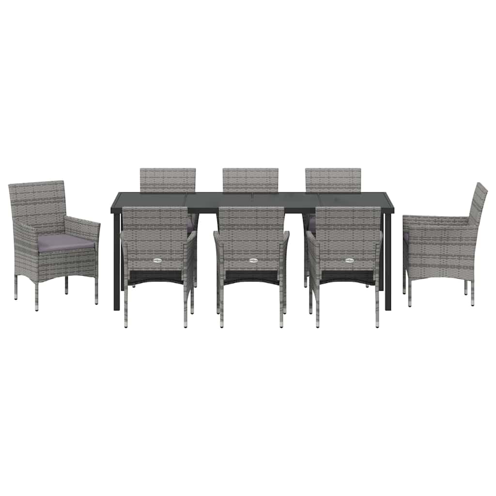 Garden Dining Set with Cushions 9 pcs Grey Poly Rattan