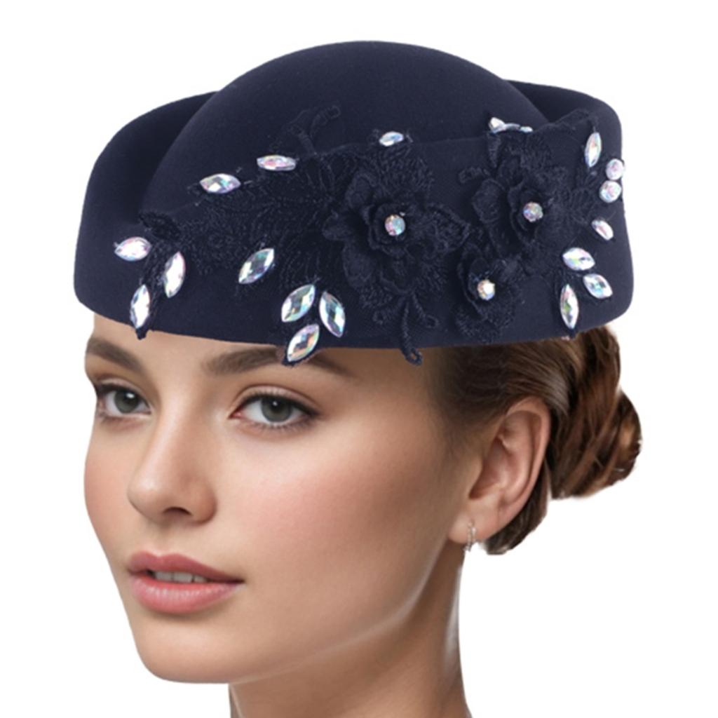 Rhinestone Flower Fascinator Hat for Teaparty Cocktail Party Female Pillbox Hat Roleplay Bowler Hat for Formal Occasion