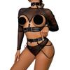 European & American Sexy Four-Piece Set: Complex Strap Halter Neck, Waist Cincher, Mesh Long-Sleeved Women's Clothing