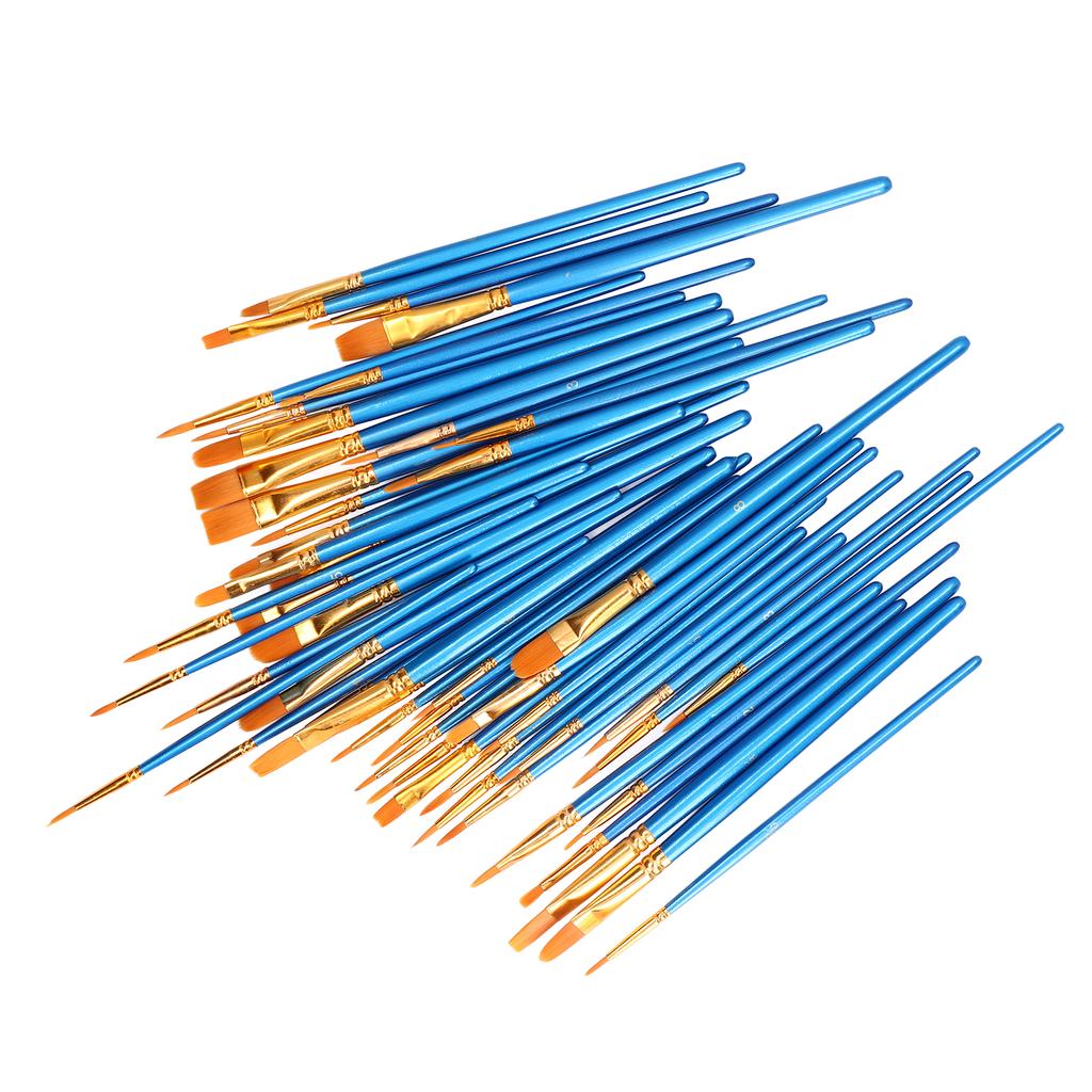 50Pcs Paint Brush Set Nylon Bristles Multiple Models Strong Adsorption Art Paint Brush Set for Watercolor Oil Painting