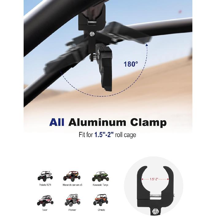 UTV Rear View Mirror, HD SXS UTV Center Mirror With Aluminum Clamp Fits 1.5"-2.0" Roll Cage Mount, Compatible With Polaris RZR, Maverick Can Am X3,