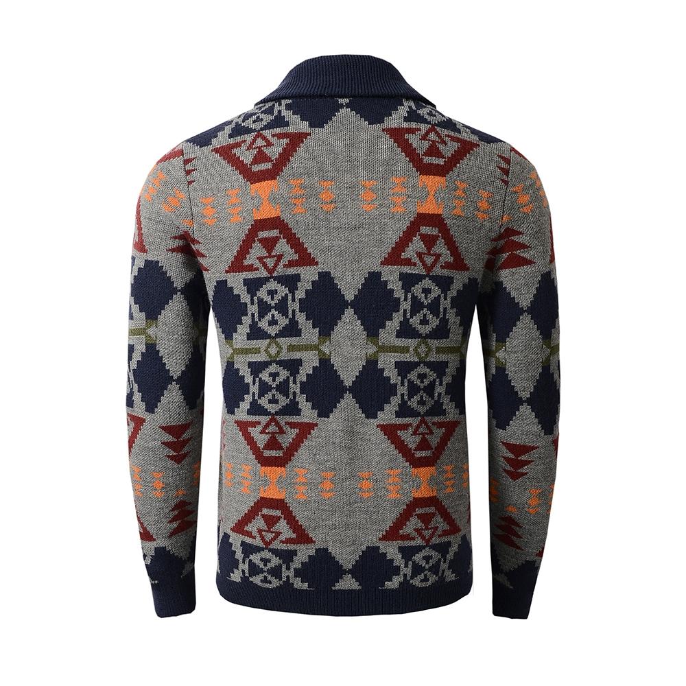 Pull col V châle homme Pull cardigan bouton multicolore bleu foncé