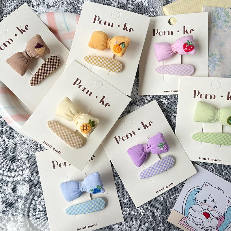 Cute Fruit Embroidered Gingham Hair Clip for Kids