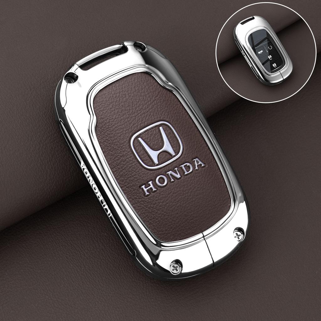 Leather Zinc Alloy Car Remote Key Case Cover For Honda Civic 11th Gen Accord Vezel Freed Pilot CRV 2021 2022 Protector Accessory