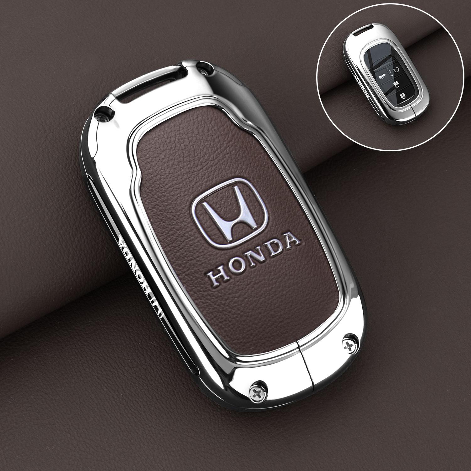 

Zinc Alloy+ Leather Car Key Case Cover Shell Accessories For Honda 2022 2023 2024 Accord Civic HR-V CR-V Pilot Sport SI EX EX-L