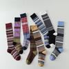 Autumn/Winter Women's Knee And Calf Mid Length Socks Retro Colorful Horizontal Stripes Leg College Style Pure Cotton Stockings