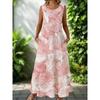 Women's Round Neck Sleeveless Floral Print Maxi Dress Loose Fit Casual A-Line Dress with Pockets