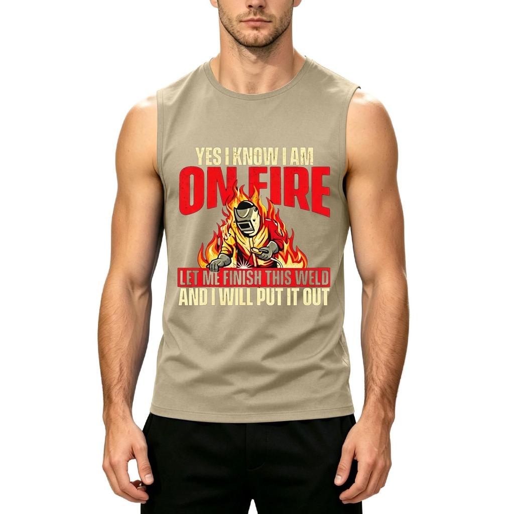 Men's Sleeveless Casual Tank Top Labor Day Print Crew Neck Lightweight Summer Workout Shirt