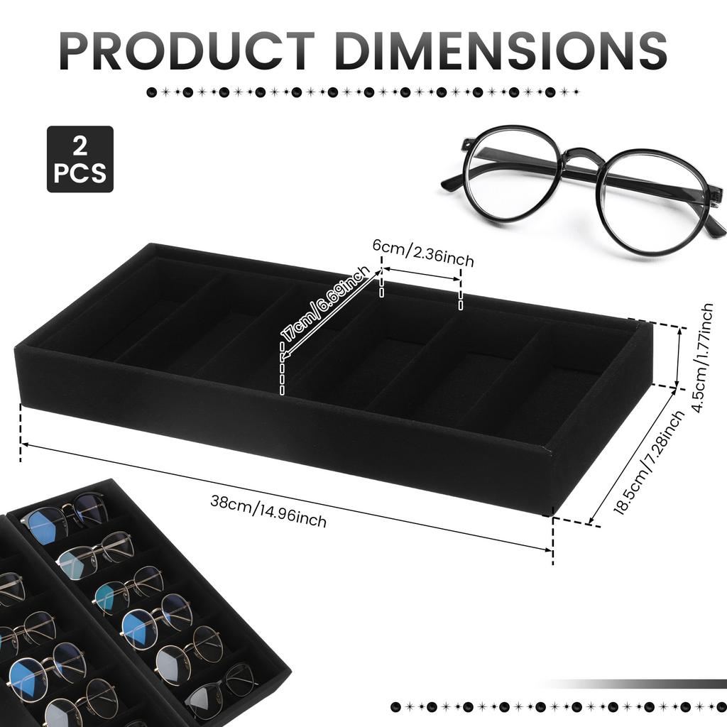 2Pcs Flannel Glasses Box 6/8 Grids Sunglass Organizer Stackable Glasses Storage Tray Drawer Glasses Display Tray Watch Holder