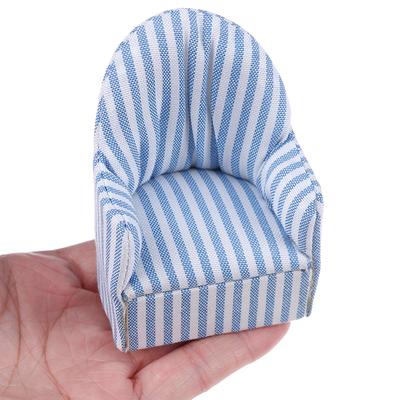 1:12 Living Room Navy Stripe Soft Queen Princess Sofa for Baby Toys Girls Doll Gift Dollhouse Miniature Furniture Sofa Chair