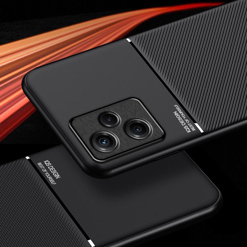 Phone Case for Infinix Hot 30i X669,PU Leather+TPU+PC Lines Imprinted Cover with Built-In Magnetic Holder Metal Sheet