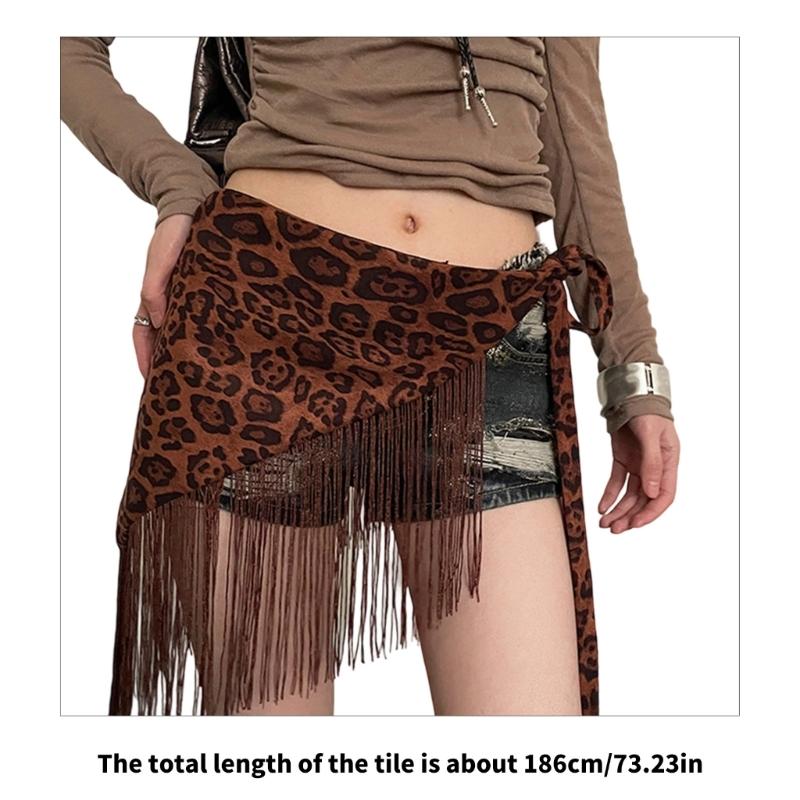 Animal Pattern Tassels Detail Hip Wrap Curtain Triangular Stretchable Belt Waistband Comfortable Daily Party Wear