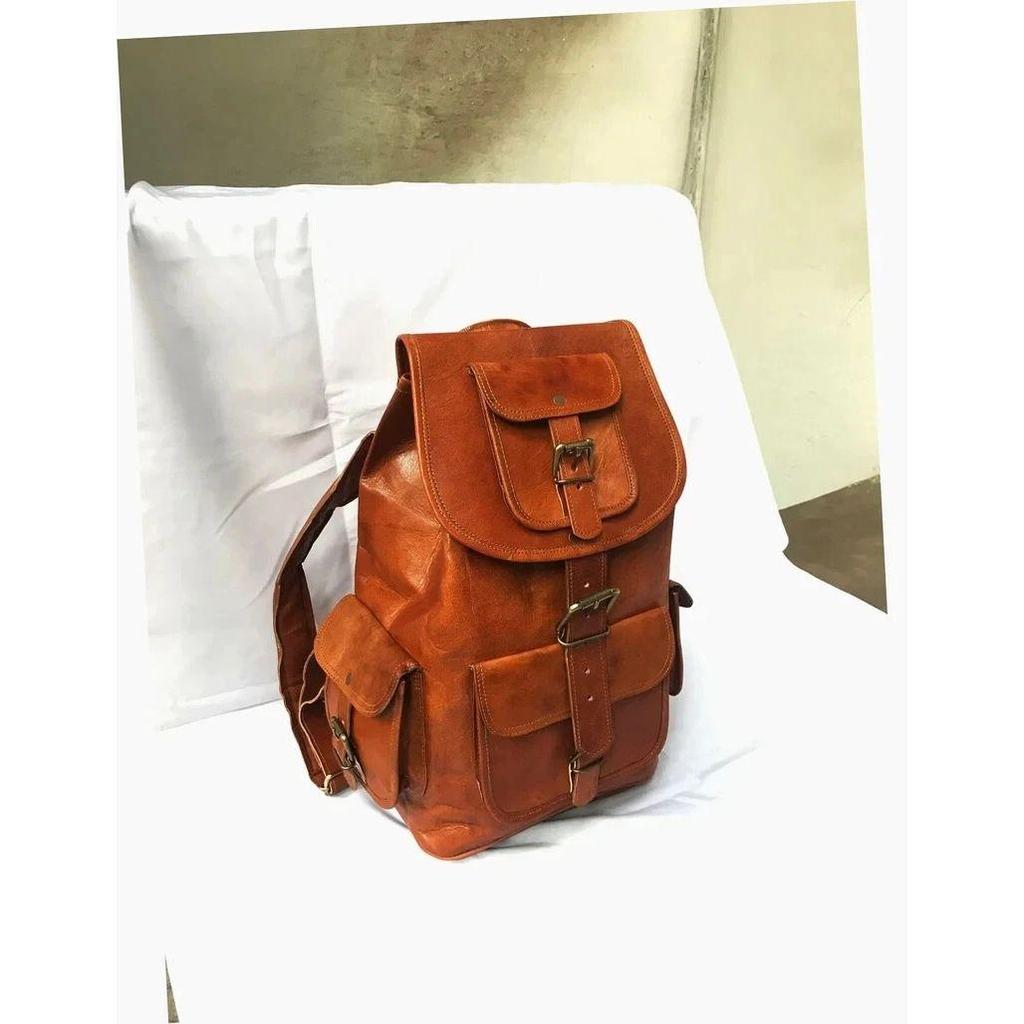 Leather Bag Genuine Backpack Rucksack Men's Laptop Brown New Travel Vintage