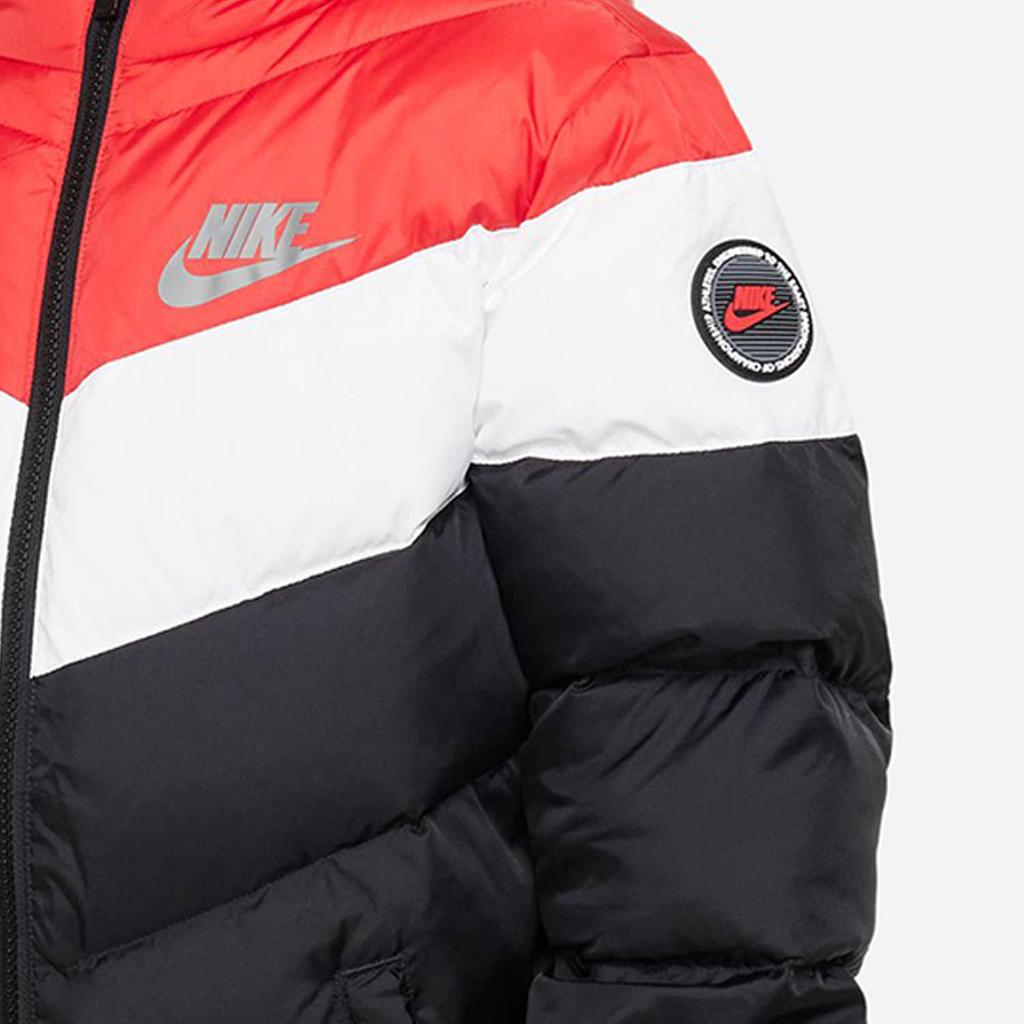 Nike Down Jacket With Logo Print Long Sleeve Zipper Hooded Kids Outerwear Red FB6831-657