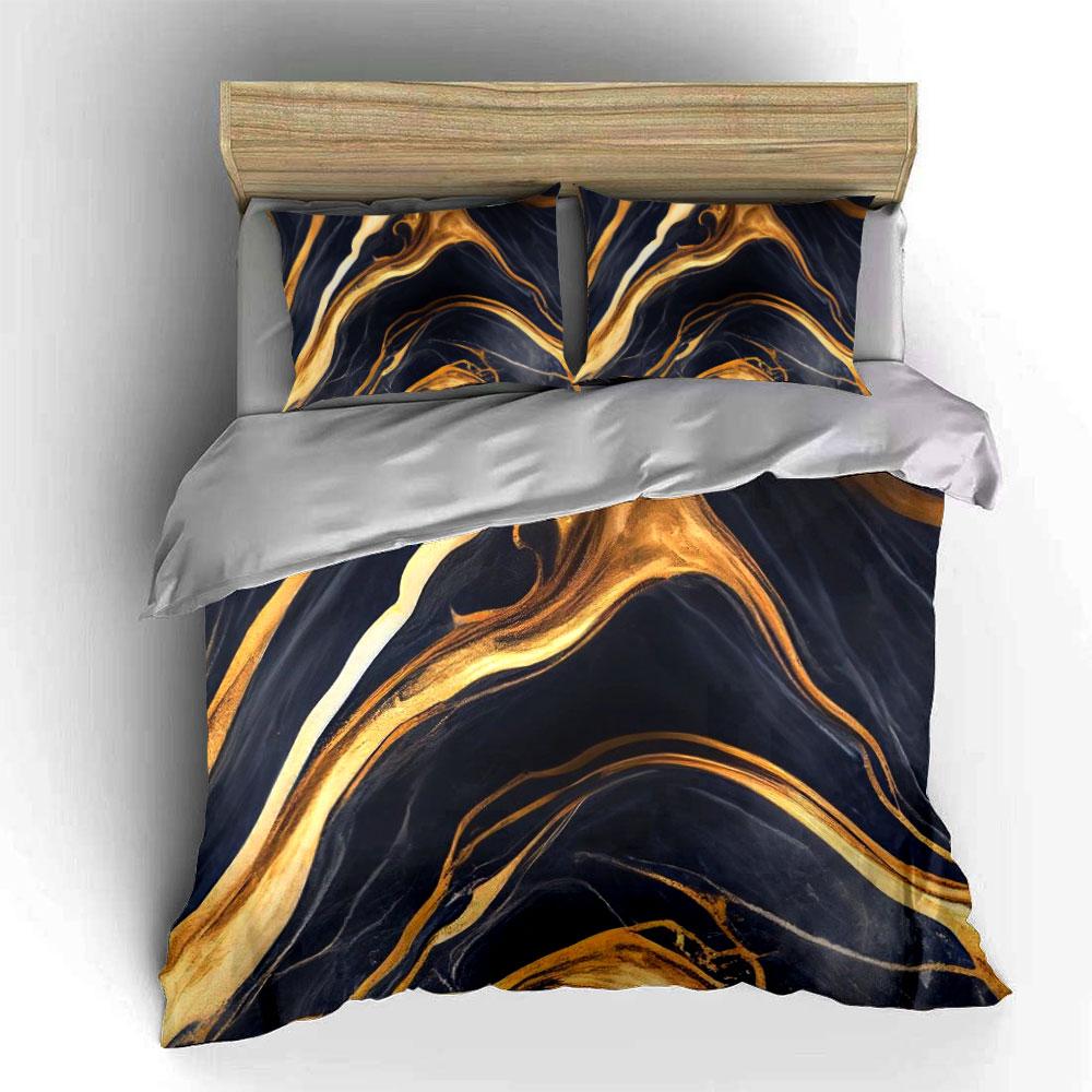 Golden Marble Design Set Multiple Sizes Kid'S And Adults' Bedroom Exquisite 3Pc Bedding Set, Gift