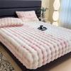 Plush Fleece-Lined Rabbit Fur Fitted Sheet Set - Double Bed, Winter Warmth, 3-Piece Mattress Protector