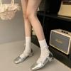 Fashion Medium Heeled Mary Jane Single Shoes New Women Shoes Retro Thick Heeled Ballet Shoes Cross Buckle Shallow Soft Sole Shoe 2025