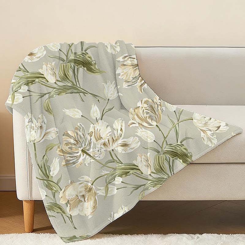 Soft Flannel Fleece Throw Blanket High Density Velvet Feel, Cozy Warm, Elegant Floral Design, Ideal for Home Leisure, Christmas & Halloween