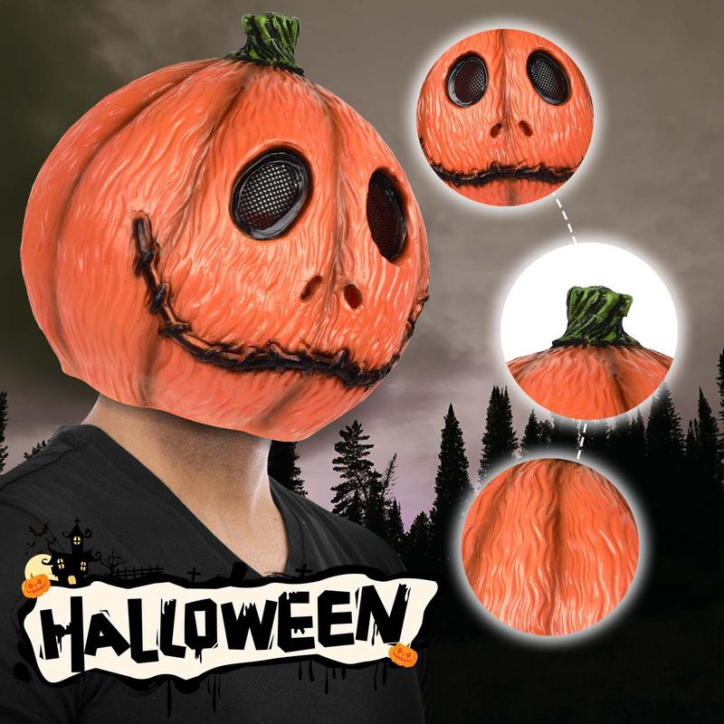

Creepy Pumpkin Face Cover Halloween Creepy Cosplay Masque Pumpkin Design Creates Festive Atmosphere Chic Headwear Fashion Masque жёлтый