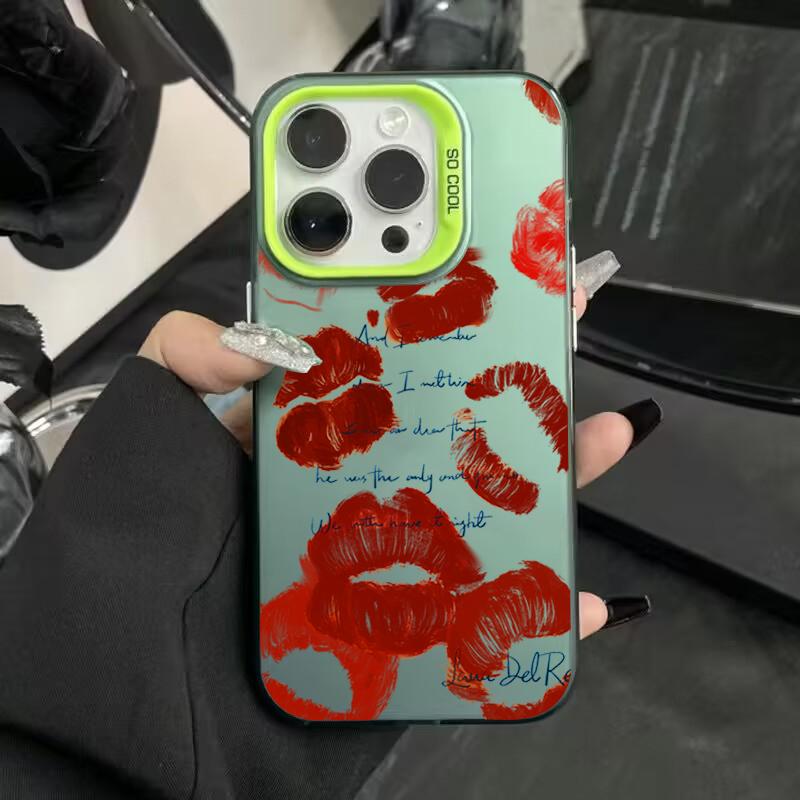 Sexy Girl Red Lips Electroplate Silver IMD Phone Case For iPhone 15 16 Pro Max 14 13 12 11 XR XS 7 8 Plus Shockproof Back Cover