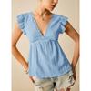 Camisa de Mujer Verano Calada Vacaciones Cuello en V Fruncida Manga Corta Encaje Blanca Blusa Moda Mujer Elegantes Tops Ajuste Ceñido Casual Suelta Camisas Femeninas