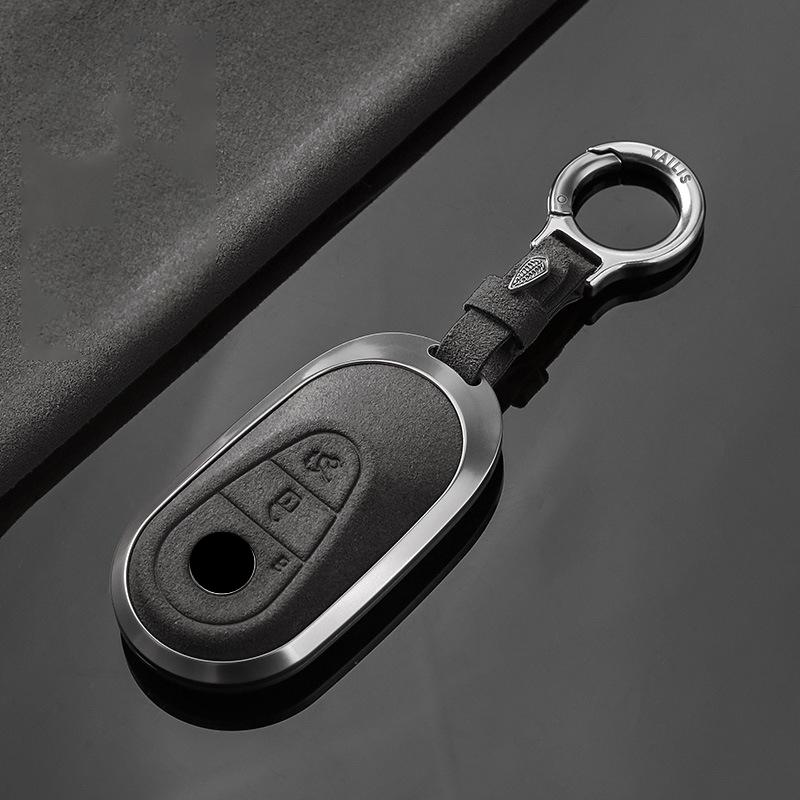 Metal Suede Car Remote Key Cover Case Holder Shell Chain Fob For Mercedes Benz B C E S Class S400L Cla Cls Glc Gle Gls Eqe Eqs