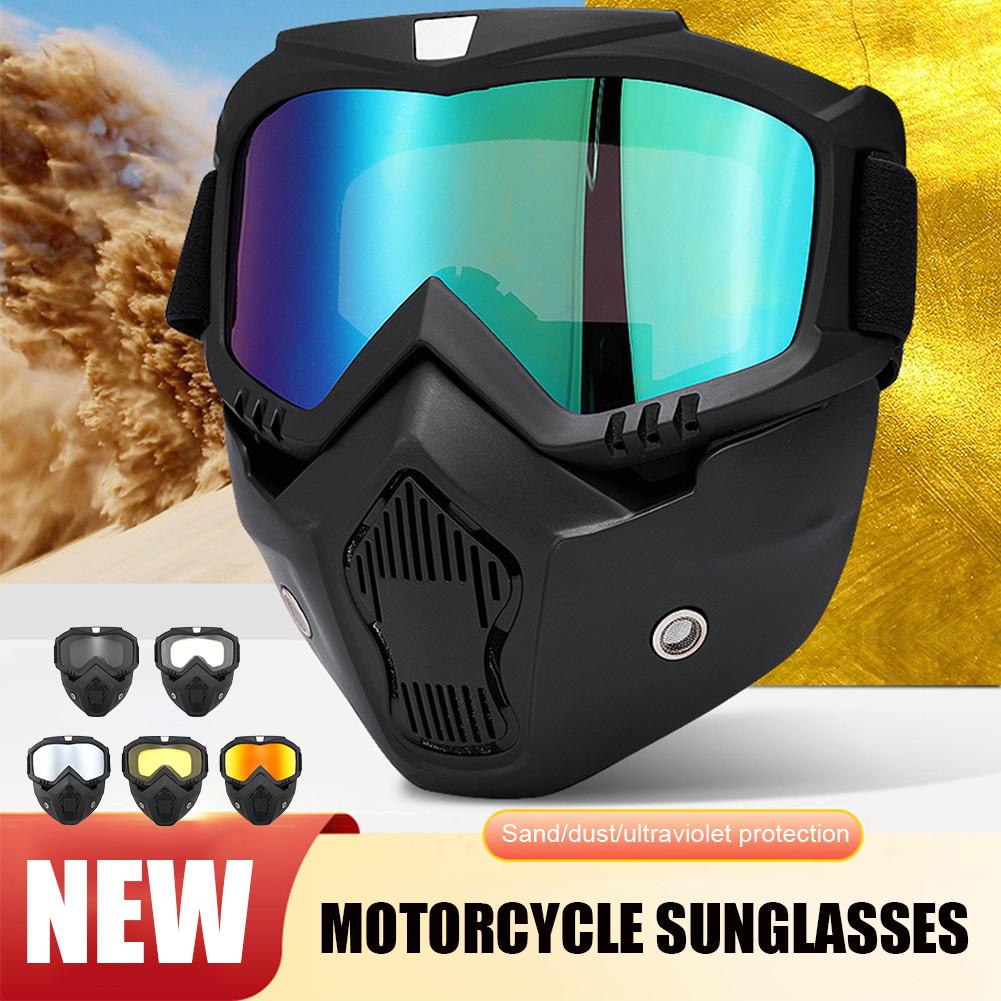 Detachable Motorcycle Mask Goggles Anti-Fog Polarized Lens Riding Eyewear