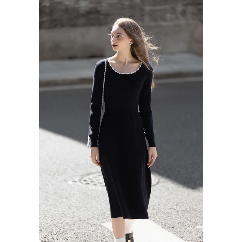 TonLion 2025 Autumn/Winter Women's Colorblock Long Sleeve Knit Dress