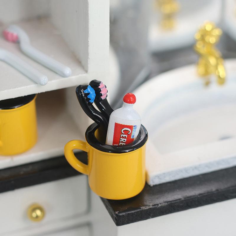 1/12 Dollhouse Simulation Toothpaste Toothbrush Cup Set Dollhouse Mini Bathroom Decoration Dolls House Furniture Accessories