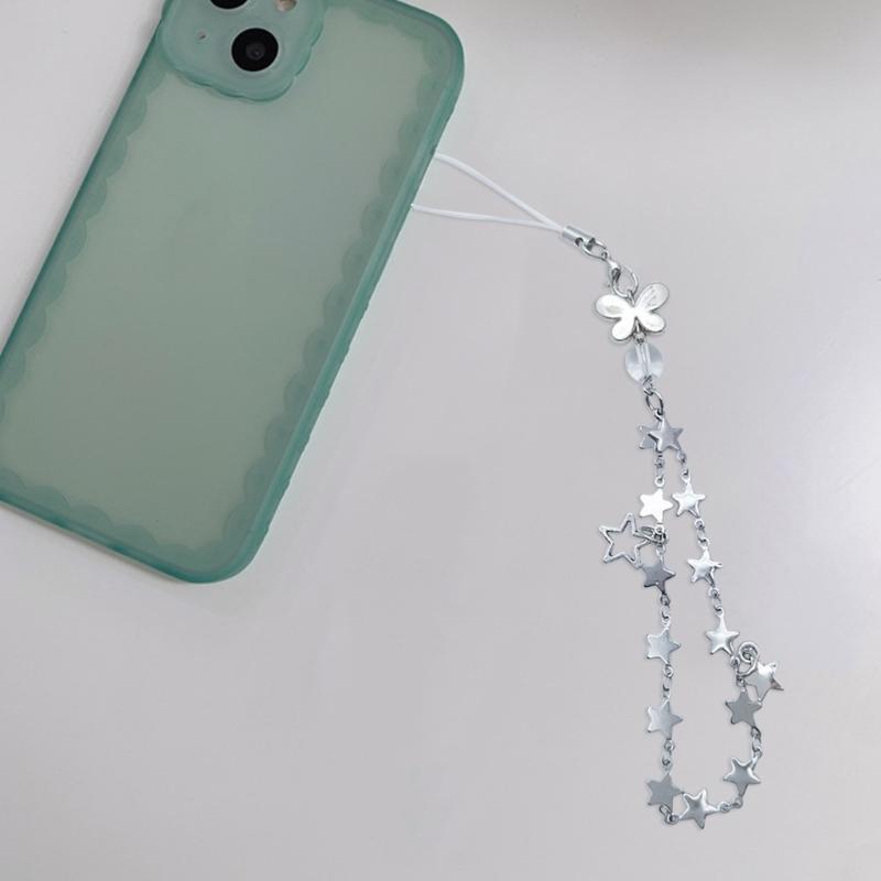 DIY Handmade Cute Phone Charm Y2K Women Five-pointed Star Pendant Butterfly Strap Lanyard Star Bead Cartoon Accessories