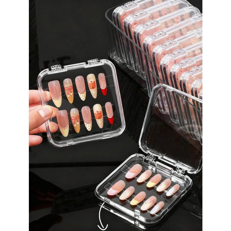 2pcs Transparent Acrylic Fake Nails Display Box, Portable Nail Sticker Showcase, Empty Manicure Box (Nails Not Included)