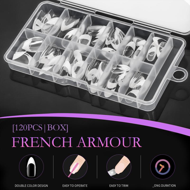 120Pcs French Press On Nails Full Cover Almond False Nail Tips Removable Armor Mixed Size Diy Accessories Nail Salon