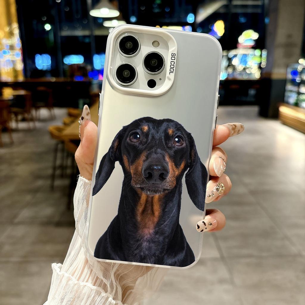 Color Phone Case For iPhone 17 16E 16 11 15 14 Pro MAX 12 13 MINI 7 8 Plus XR SE Silver Plated IMD Cover Dachshund Sausage Dog